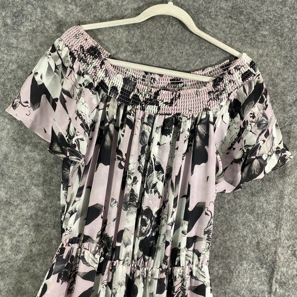 Parker Maxi Dress Small Lilac Purple Floral Print Off The Shoulder Short Sleeve - Picture 3 of 9